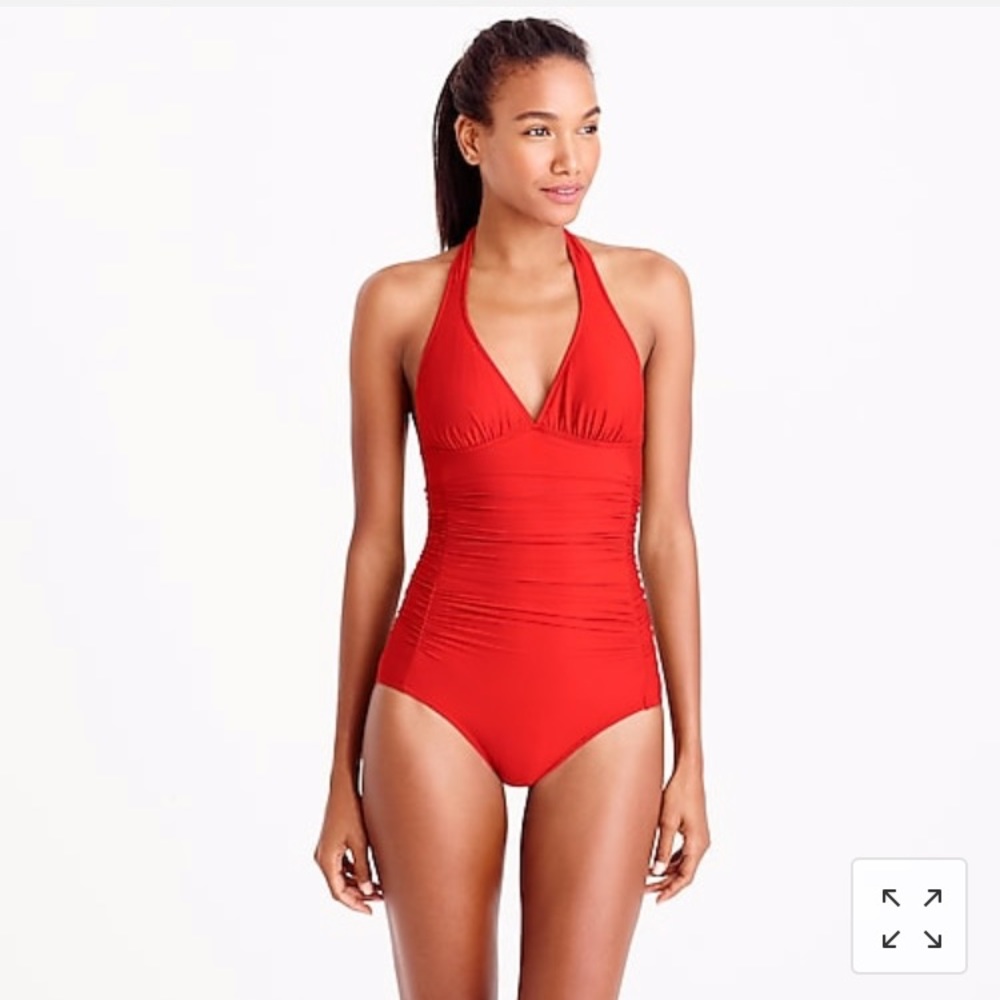 Ruched halter one-piece swimsuit. Belvedere Red.